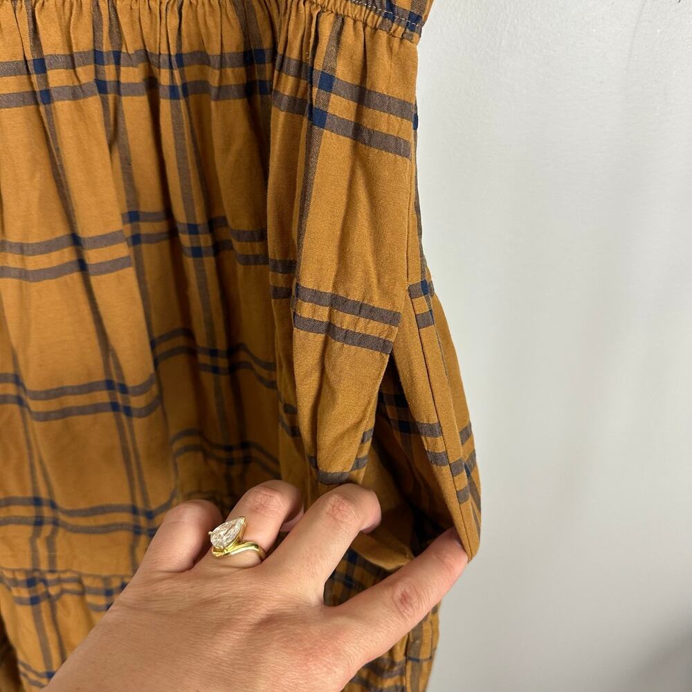 Maeve by Anthropologie Sumerset Camel Plaid Tiered Maxi Dress M Prairie Fall - Picture 11 of 16